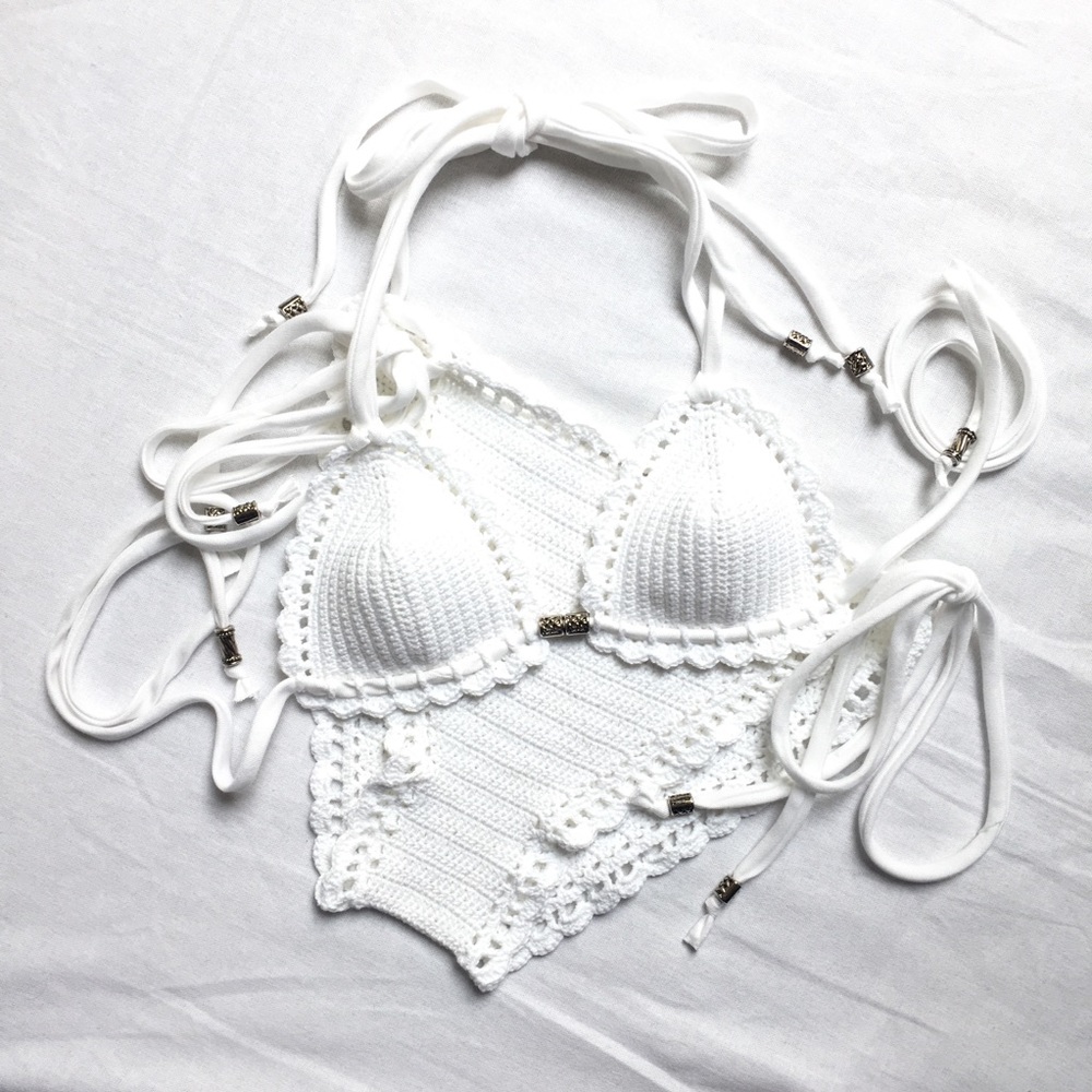 Boho White Crochet Bikini New